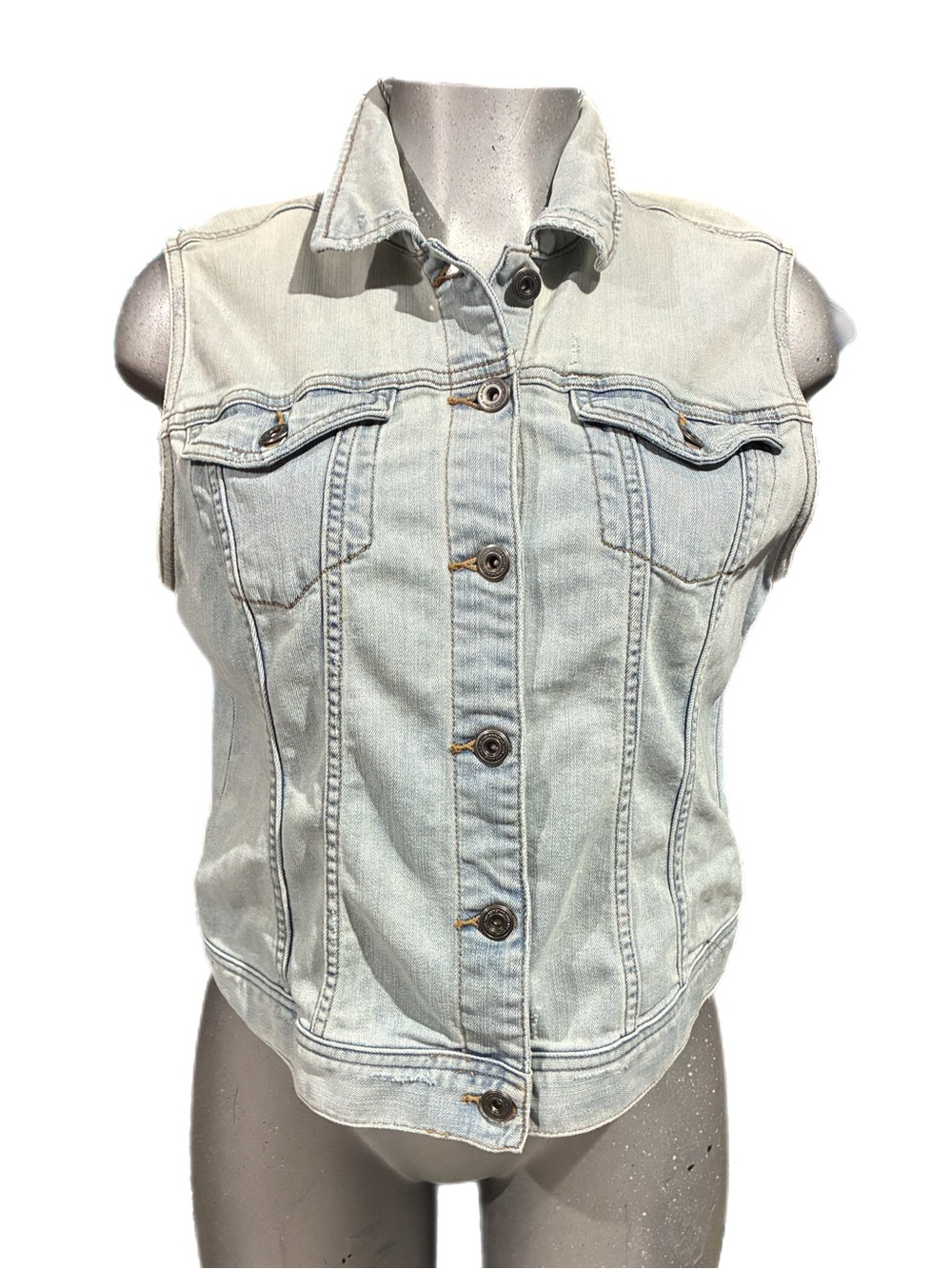 Melrose & Market Light Wash Denim Vest Distressed Trucker Grunge Biker Sz Medium